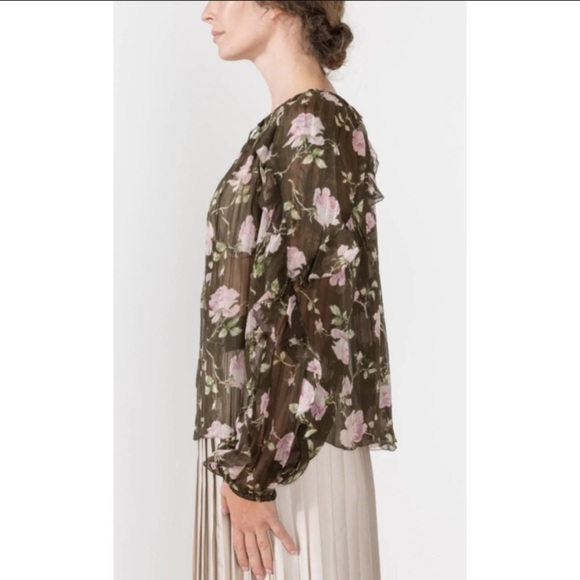 Ulla Johnson Olive Azalea Floral Silk Blouse Top - Picture 4 of 10